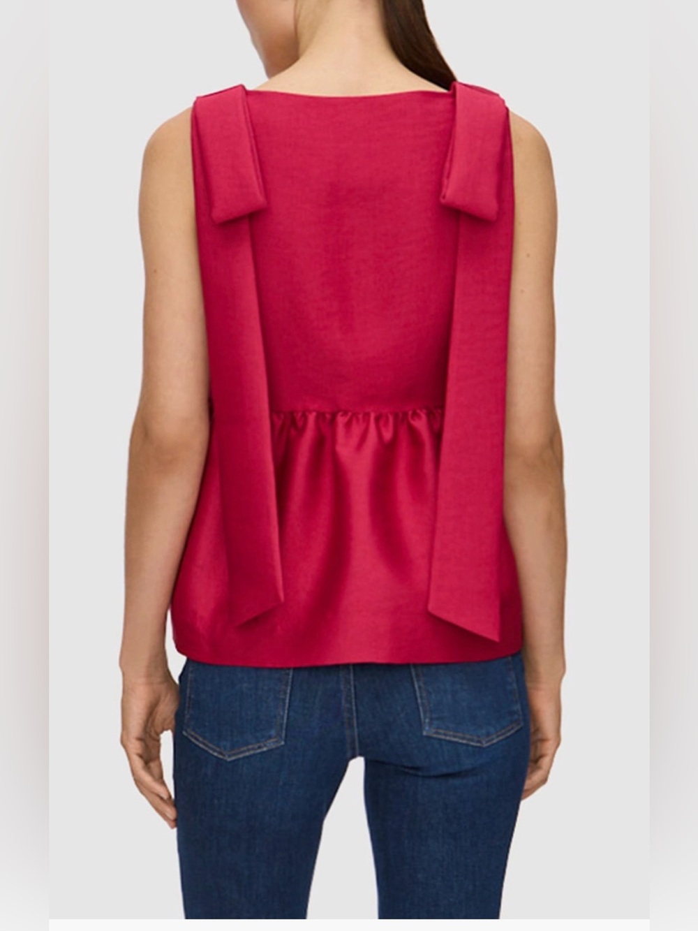 Square-Neck Peplum Camisole with Statement Shoulder Ties in Fuchsia - Picture 3 of 10
